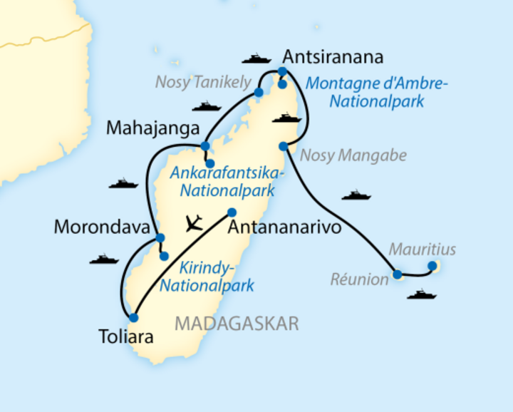 Routenkarte Madagaskar Expeditionskreuzfahrt