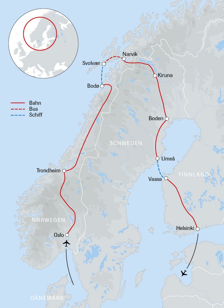 Routenkarte Skandinavien Gruppenreise Routenkarte Skandinavien Gruppenreise